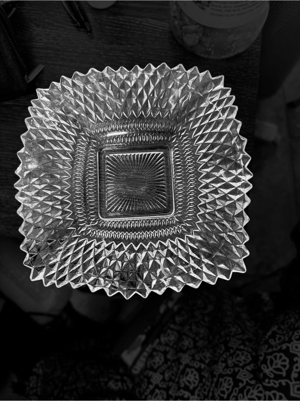 Indiana Glass Clear Cut-Pattern Square Decorative Dish
